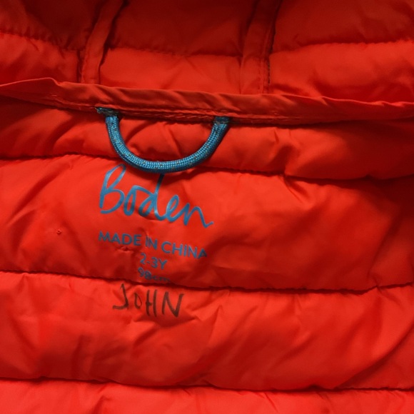 Mini Boden Navy with color stripe hooded packable jacket size 2-3y - Picture 4 of 5